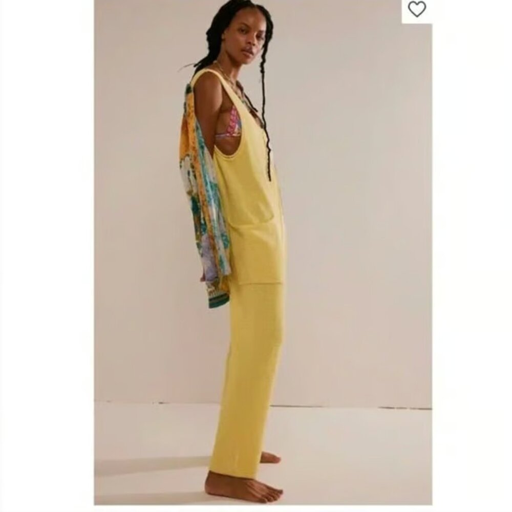 NEW  by Free People Yellow waffle  knit Jumpsuit  yellow size XS